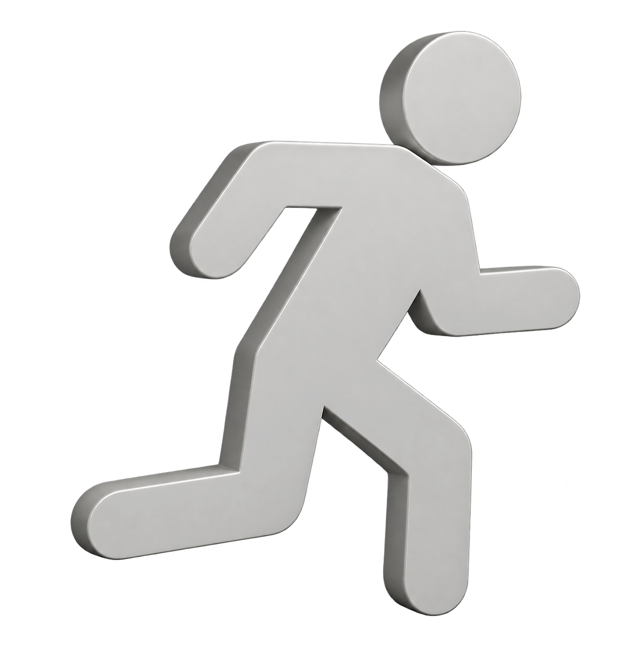 Mr Exit, a white three-dimensional version of the emergency exit running-man symbol.
